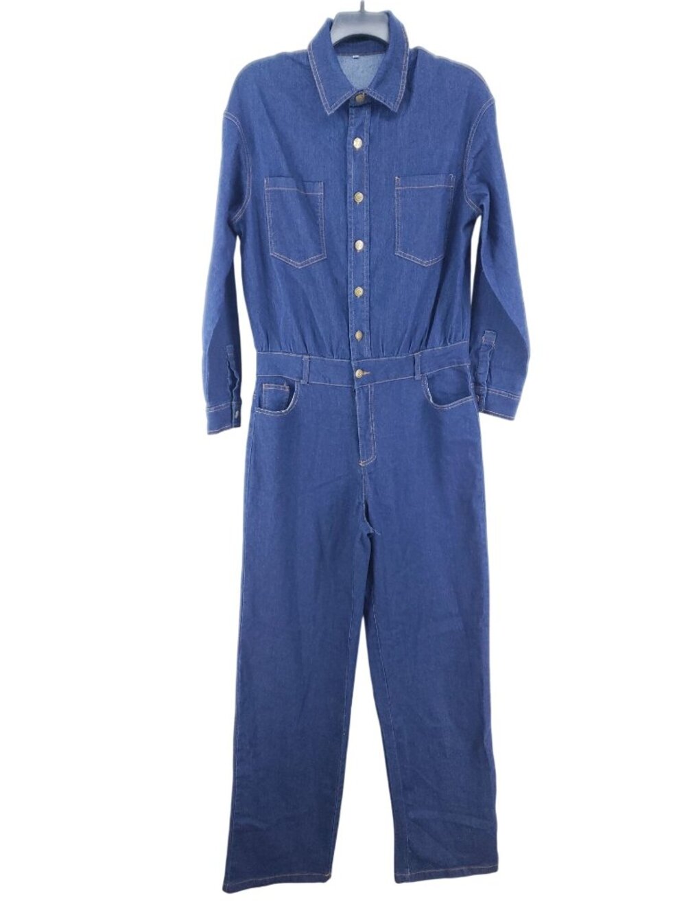 Womens XXL Dark Denim Coveralls Stretch Cotton Blend Long Sleeve Button Front